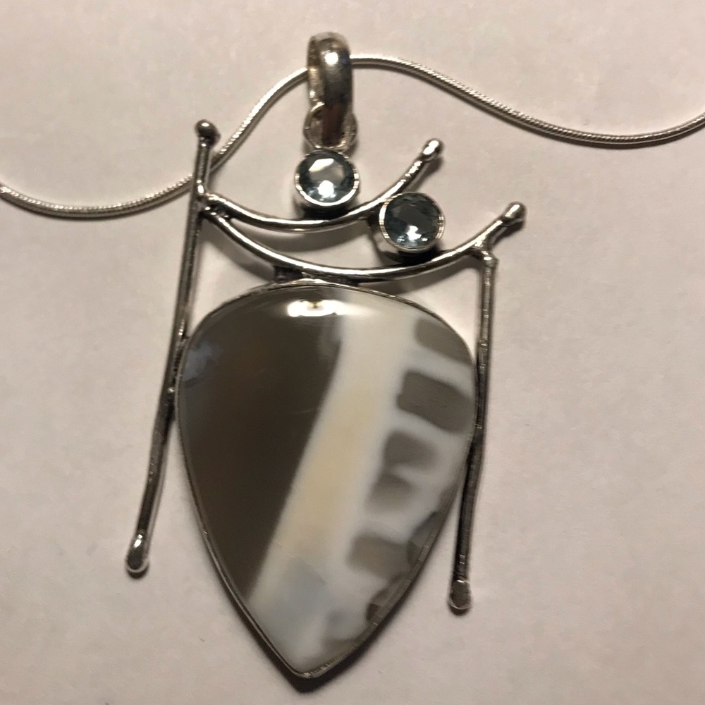 Owhyee Opal Blue Topaz 925 Sterling Silver Necklace